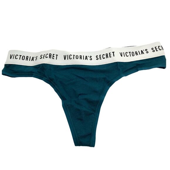 Victoria's Secret Thong / String Size S teal with white elastic waist NWOT - Picture 1 of 9